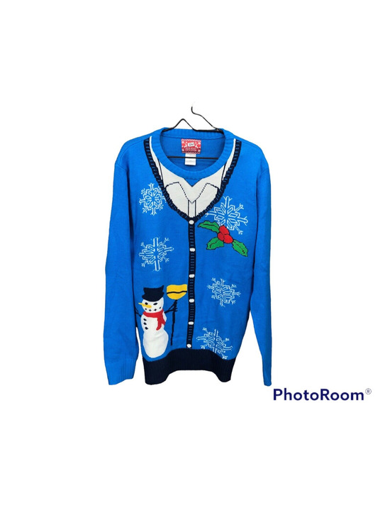 JEM Sweaters - Jem Women's Faux Button Down Ugly Christmas Sweater Size XL Blue Snowman Tacky